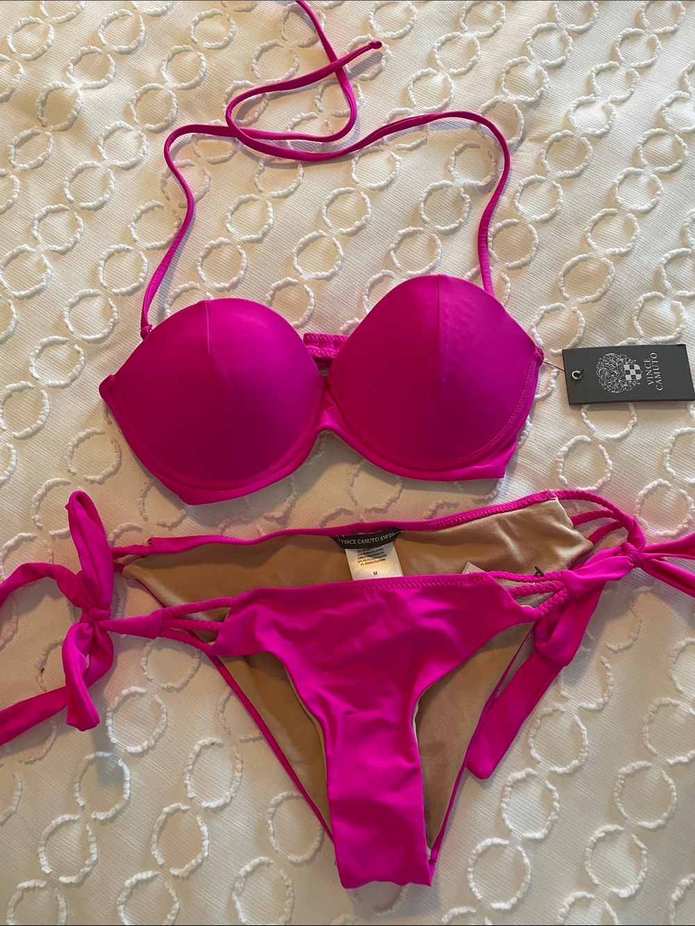 Vince Camuto Fuchsia Push-Up Halter Bikini with Tie-Side Bottoms